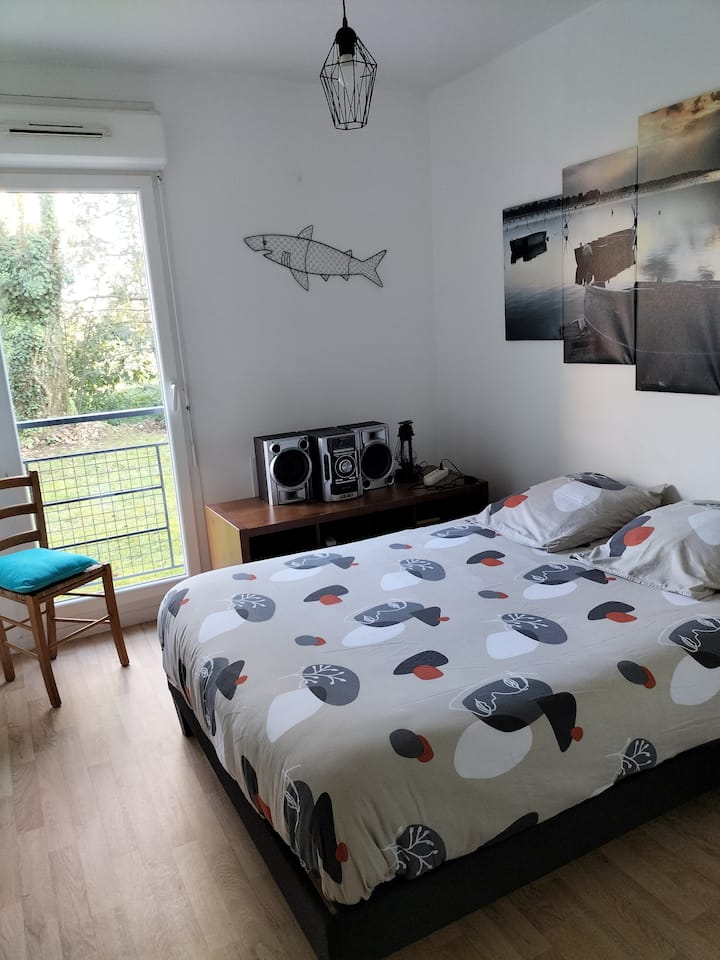 Chambre avec placard de rangement.