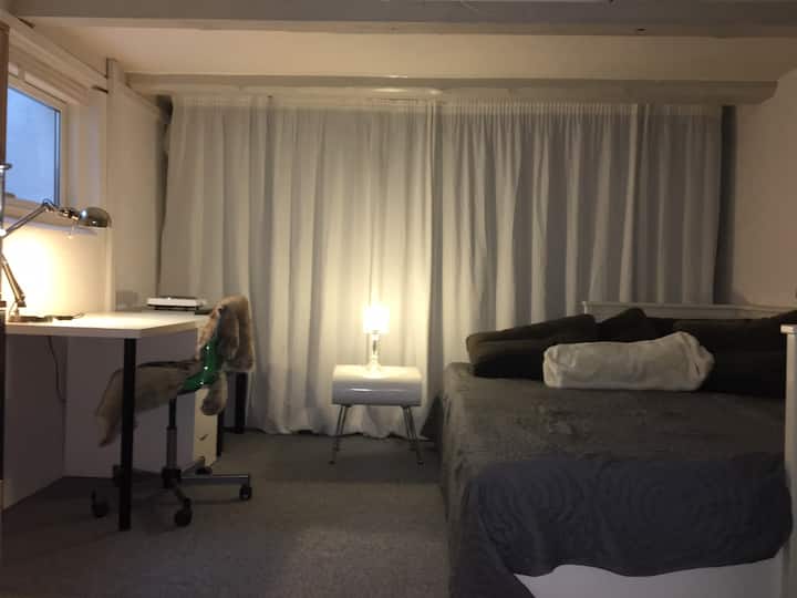 The room is as said lokated in the basement, that means that The ceiling height is 2,10 meter i my House.