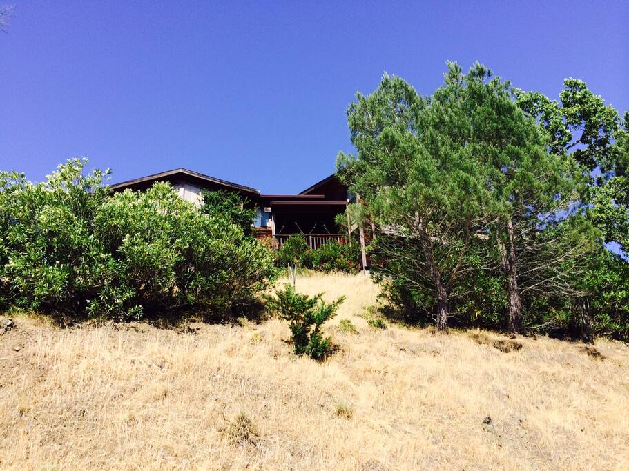 View of the west facing front entrance of the home.