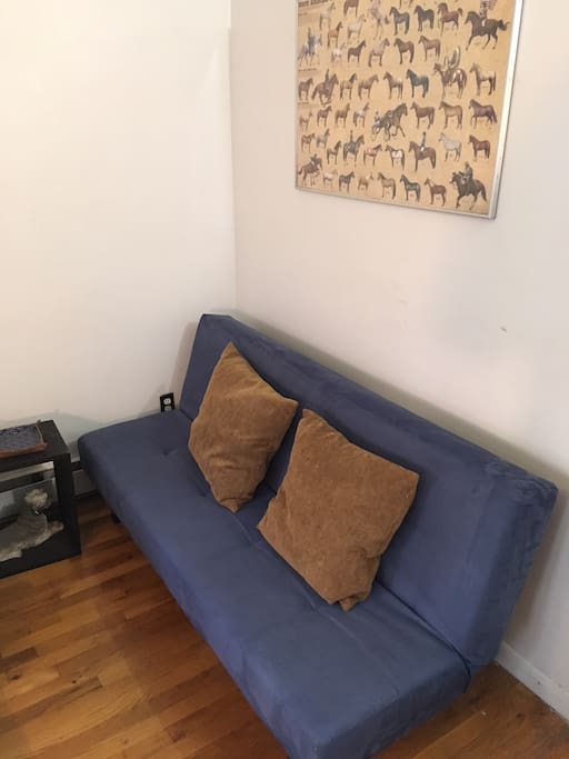 Futon sofa bed in bedroom