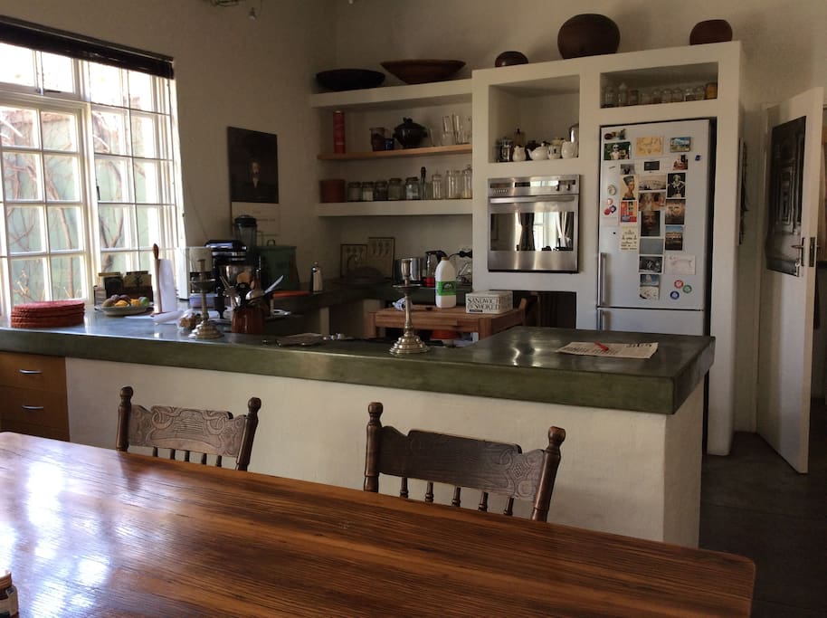 Open plan kitchen with access to garden