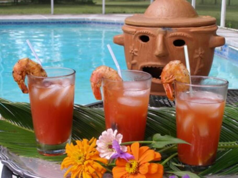 Relax by the pool after a game of tennis!