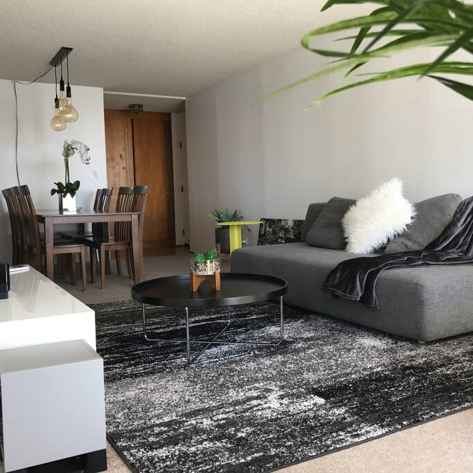 Great living area with large flat screen TV and cable