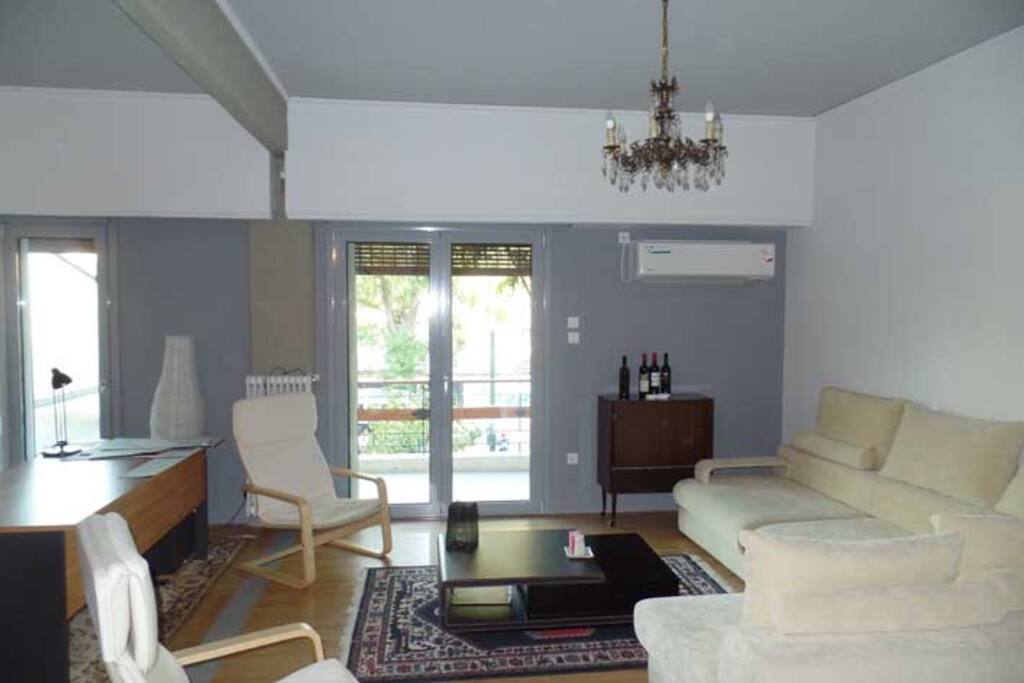 Living room with the couch and the desk