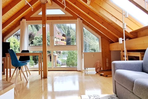 Popular Airbnb listing: 40 m² bright attic studio with fireplace & panoramic views in Hinterzarten