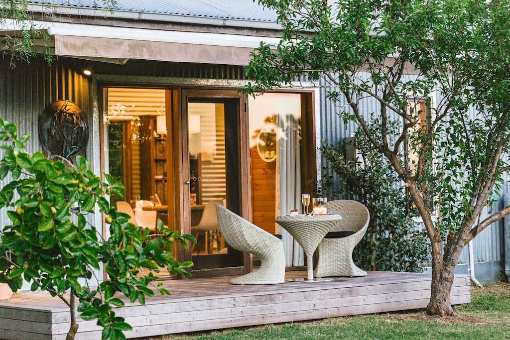 Private deck, overlooking the back orchard.