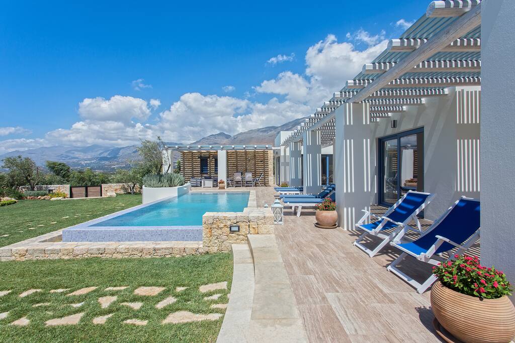 Overlooking the pool terrace and garden