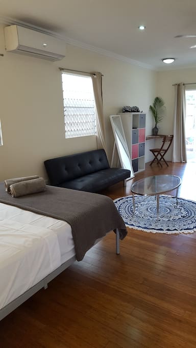 Large air conditioned studio with office area to the back