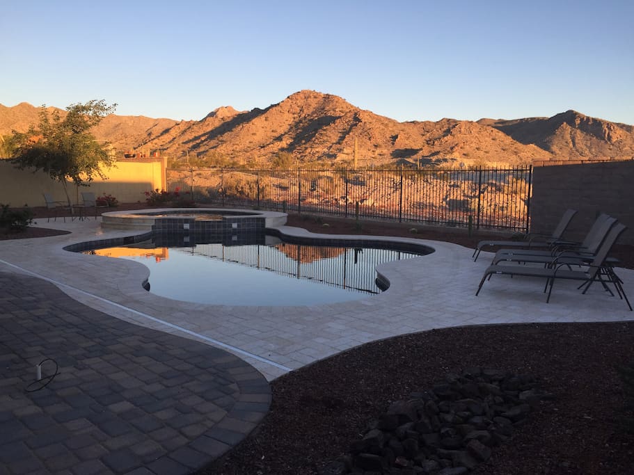 Morning Sunrise from the Backyard with Heated Pool and Spa