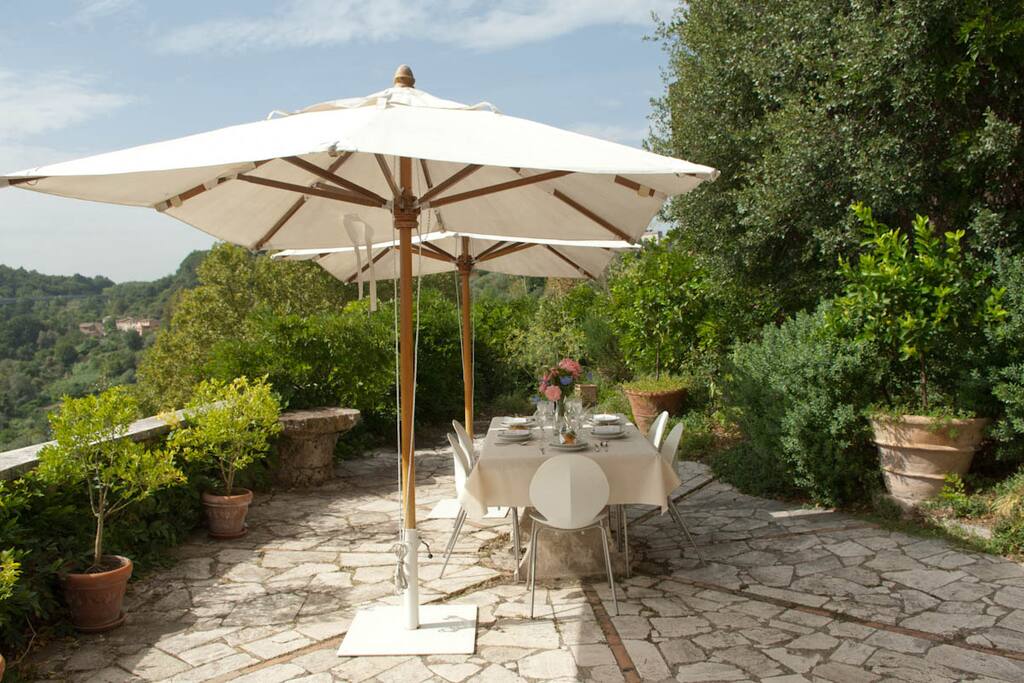Dining al fresco on our panoramic terrace garden