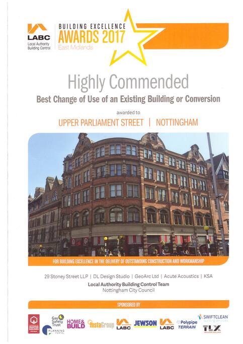 Local Authority Building Control, 2nd place award in category of "Best change of use of a building in the East Midlands 2017"