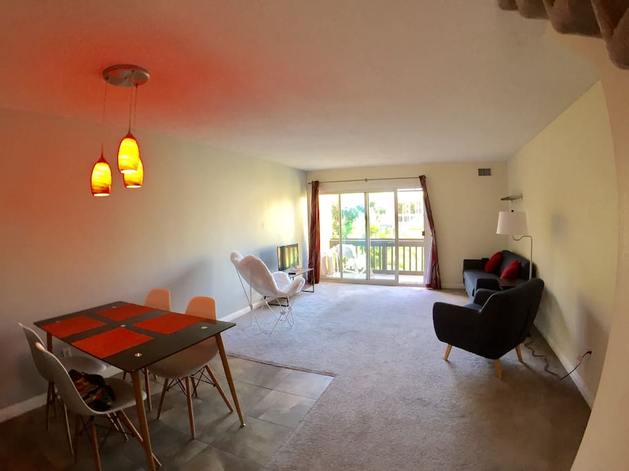View of living room and dining area from the entry way.