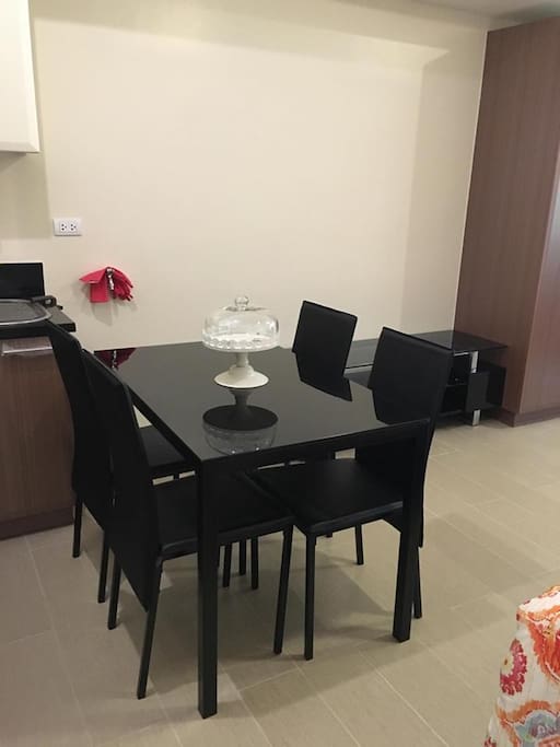 Dining table
(Kitchenware provided: Pans, Rice cooker, Oven, Utensils, Plates, Kettle etc.)