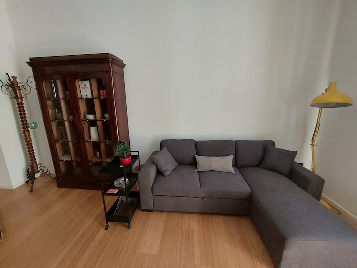 Amplia sala de estar con sofá cama