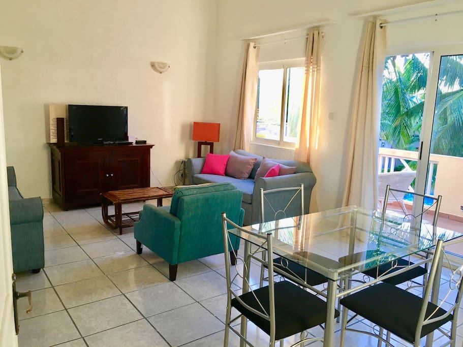 Salon et salle à manger donnant sur la terrasse