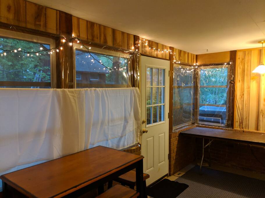 Exit to back yard and shed for bike storage