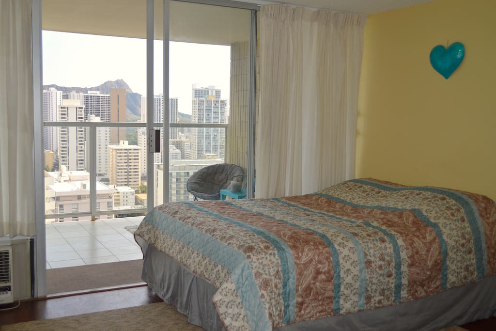 View from bedroom with 2 queen beds and 55" TV with cable, HDMI ready and Netflix.