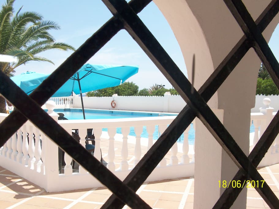 View of the pool from the bedroom.