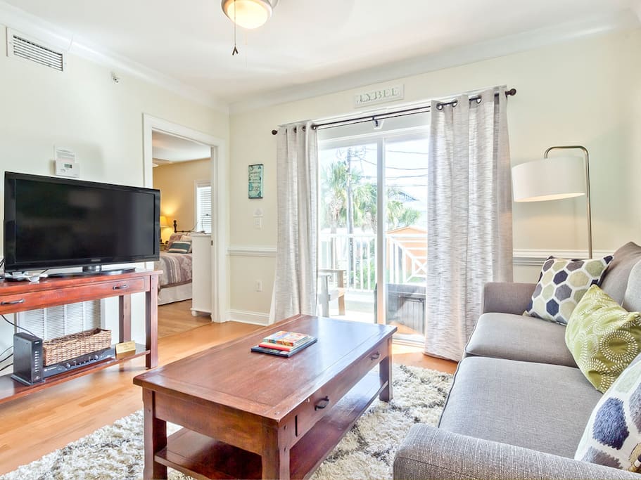 Living area with Sleeper Sofa and flat screen TV