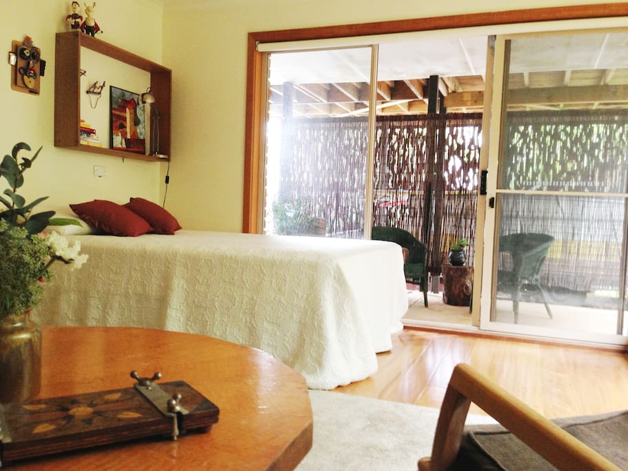 Queen size comfy bed - leads onto a sheltered verandah
