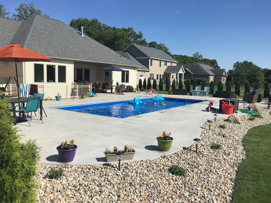 Pool, outdoor dining and fire pit.