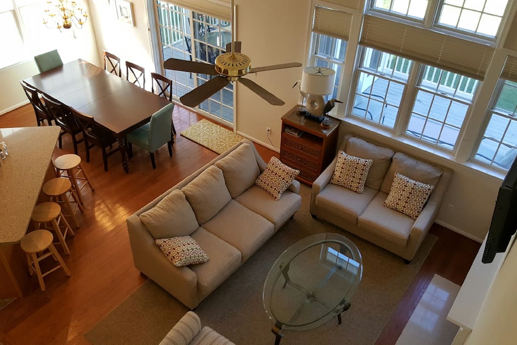 View of great room from upstairs balcony
