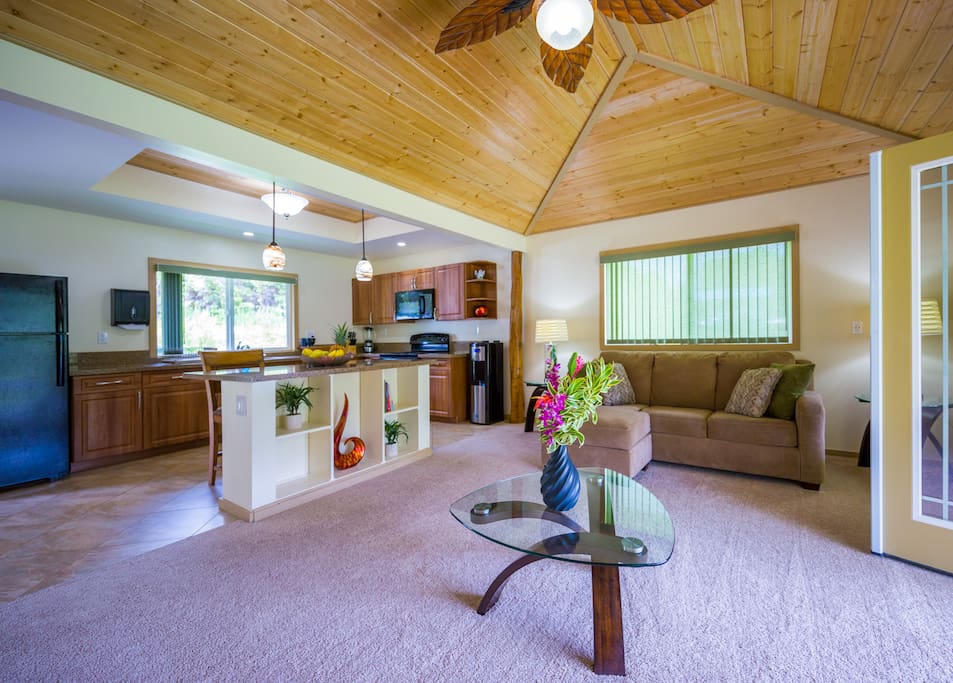 You will enjoy all this home has to offer. Large vaulted ceilings, comfortable furnishings, stylish decor.