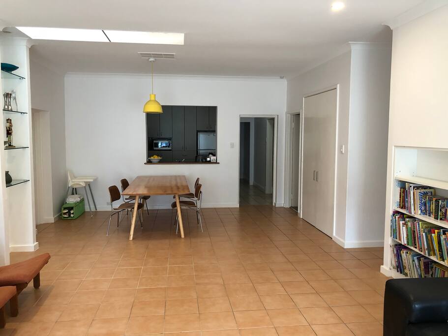 Dining room and kitchen.
