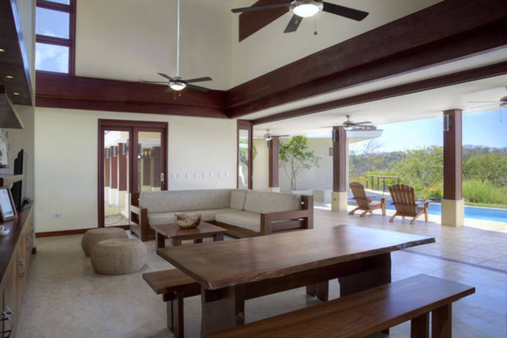 Living room & dining room open to the pool and ocean view, Casa Tres Hermanos