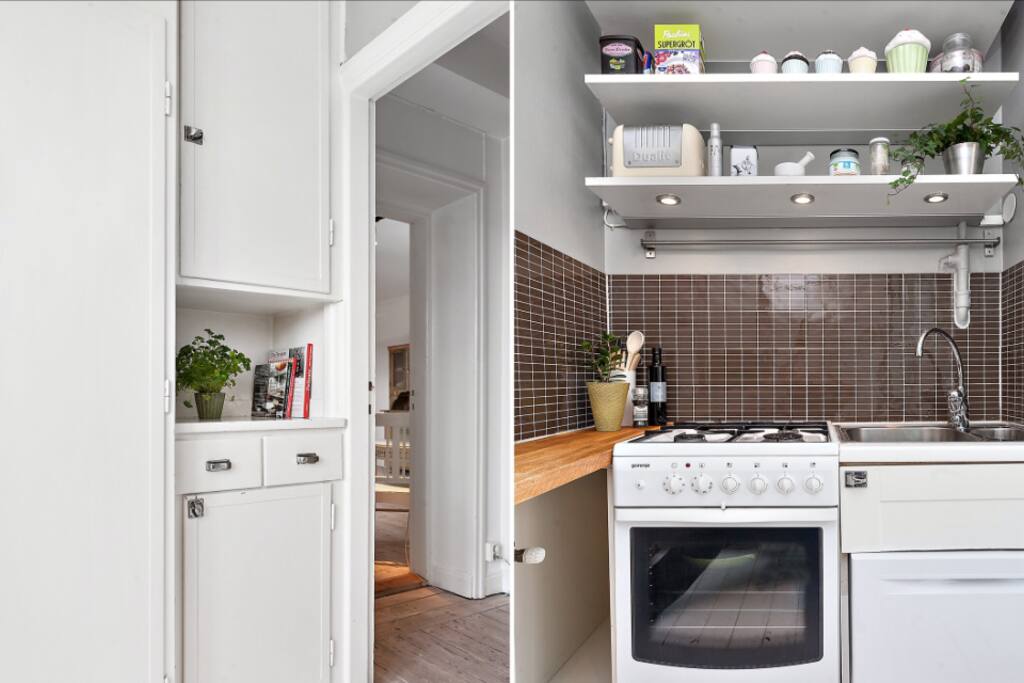 The cozy kitchen next to the balcony.