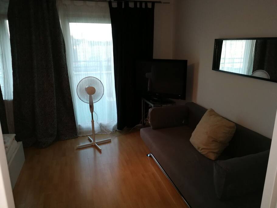 The LED screen and balcony view