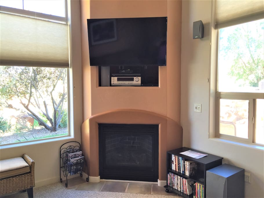 Gas fireplace and HDTV in living room