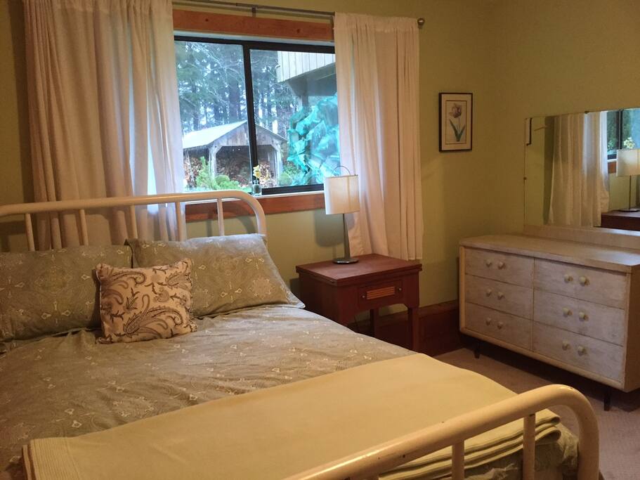 There is plenty of storage. Two dressers for your use and a closet with hangers.