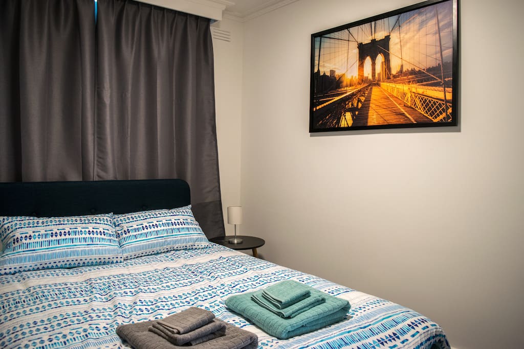 There is a built in robes with, hangers for your clothes, laundry basket, shelves, small heater and blanket