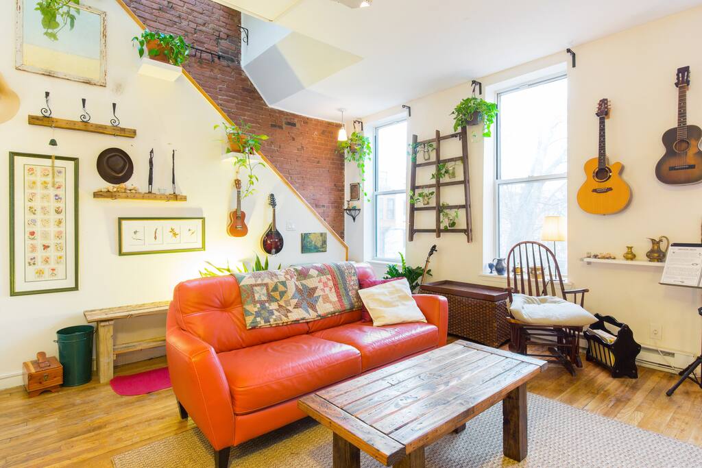 Italian leather sofa in the living room with homemade wooden table
