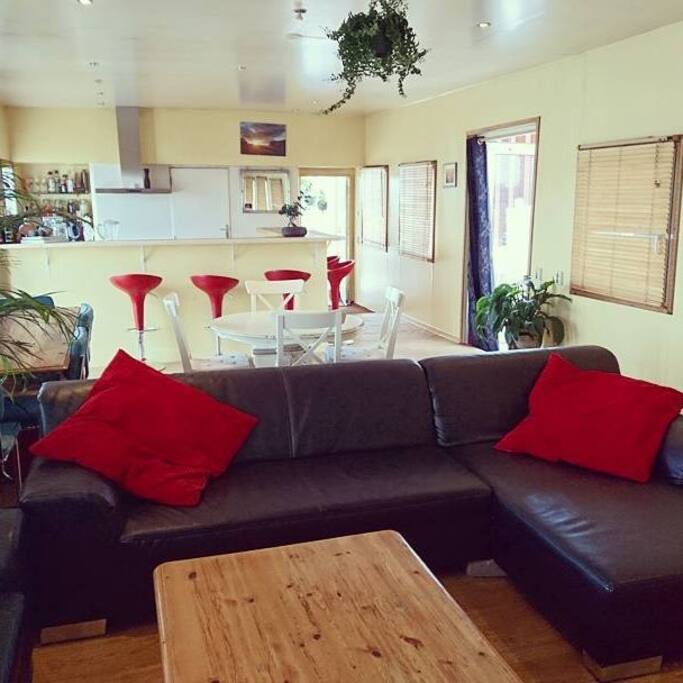 The spacious living room has every commodity