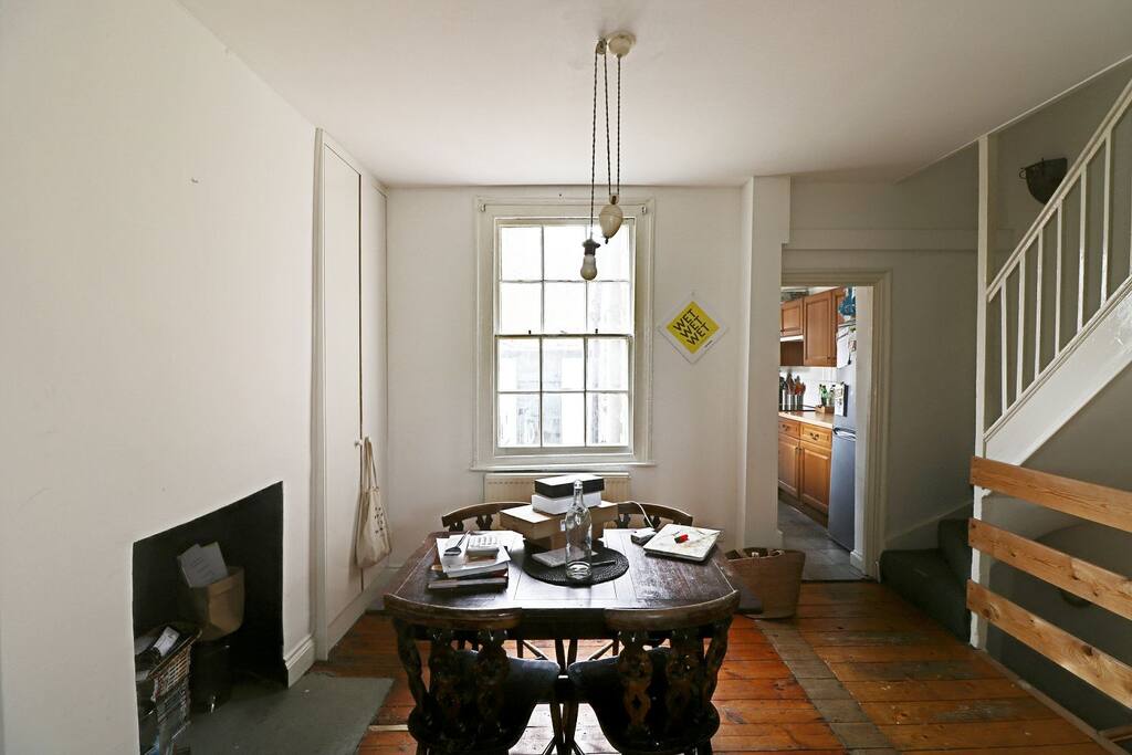 Original fireplace in the dining area