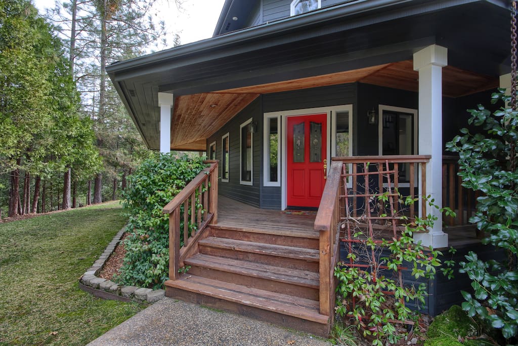 The front door opens to the main floor.