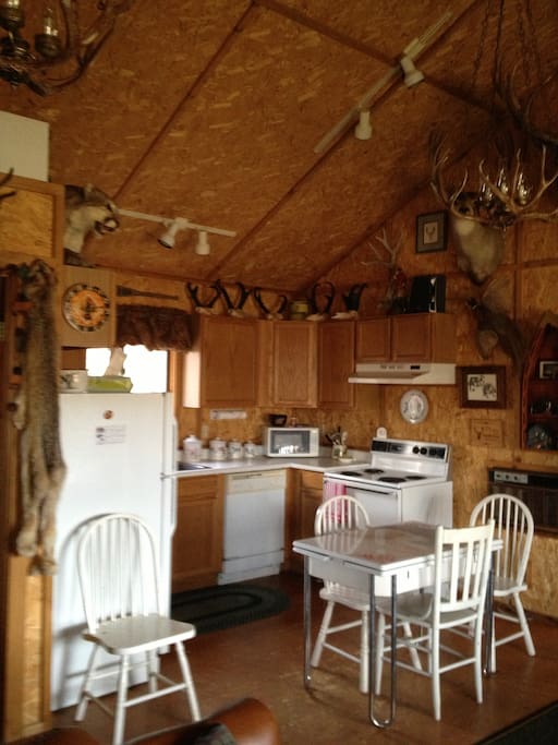 Rustic inside of cabin.
