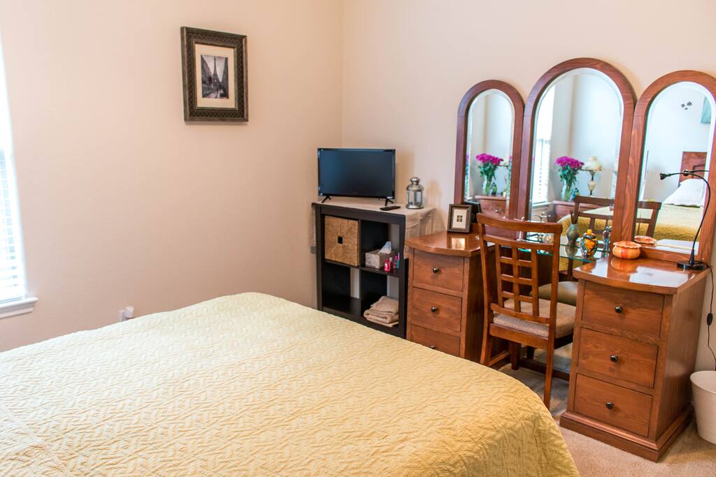 You can accommodate your belongings in the cabinets and there is also a small closet for your luggage and clothes/shoes.