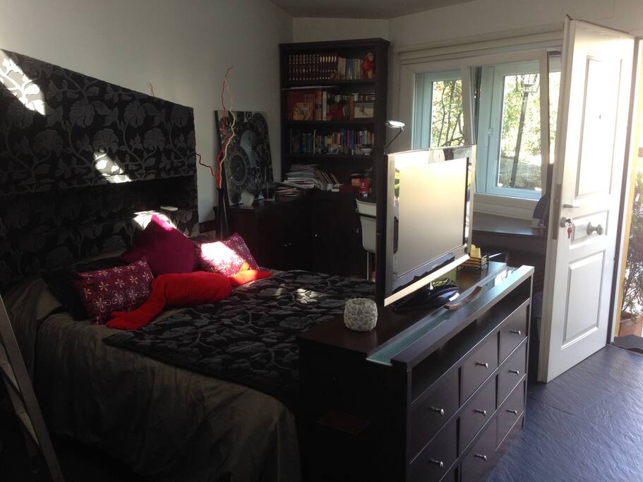 Queen bed and TV