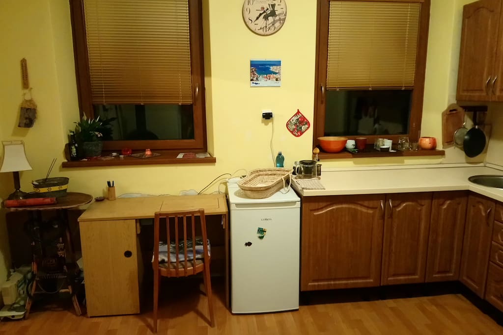Kitchen with PC table.