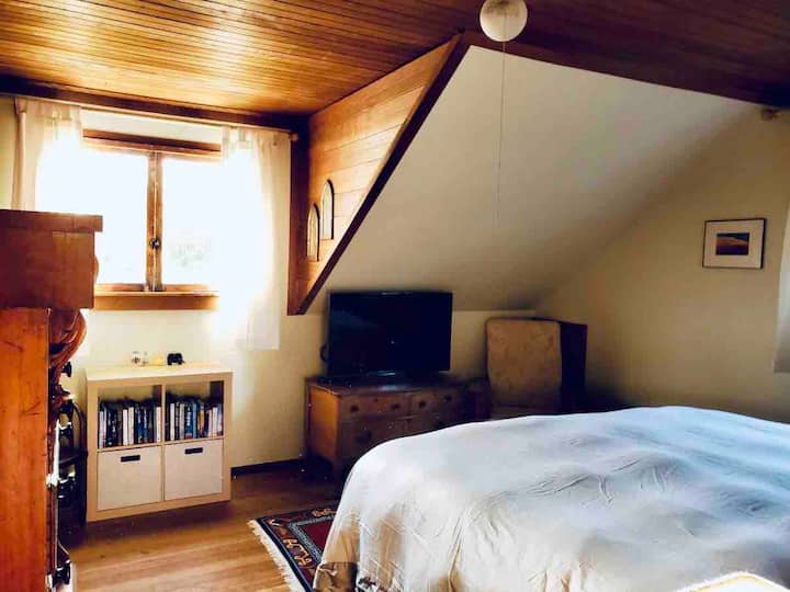 Master bedroom with smart TV and Direct TV.