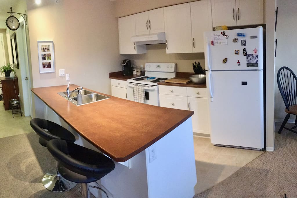 Full kitchen available for use of cooking and storing food. All appliances provided.