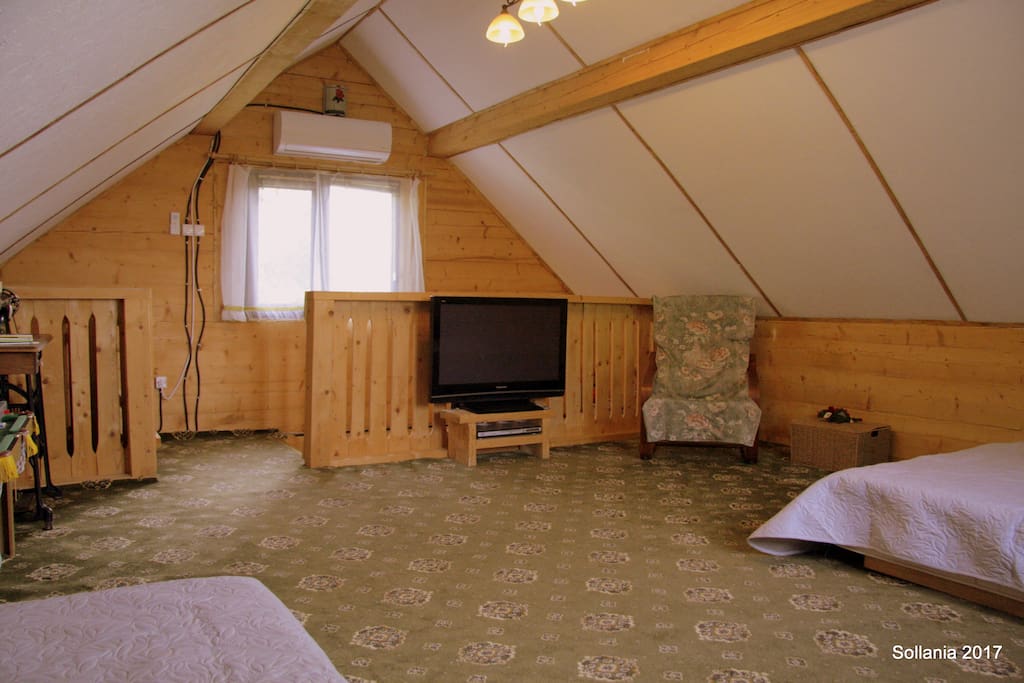 Bedroom upstairs, air conditioned is silent, big Panasonic and DVD player
