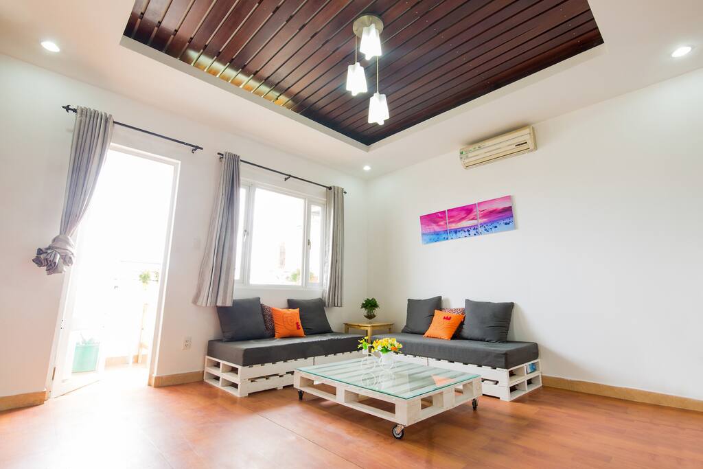 Spacious living room with big sofa