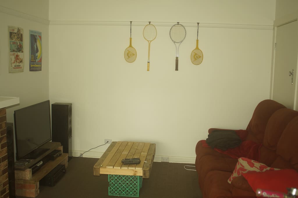 The "bare necessities for a good time" lounge room.
