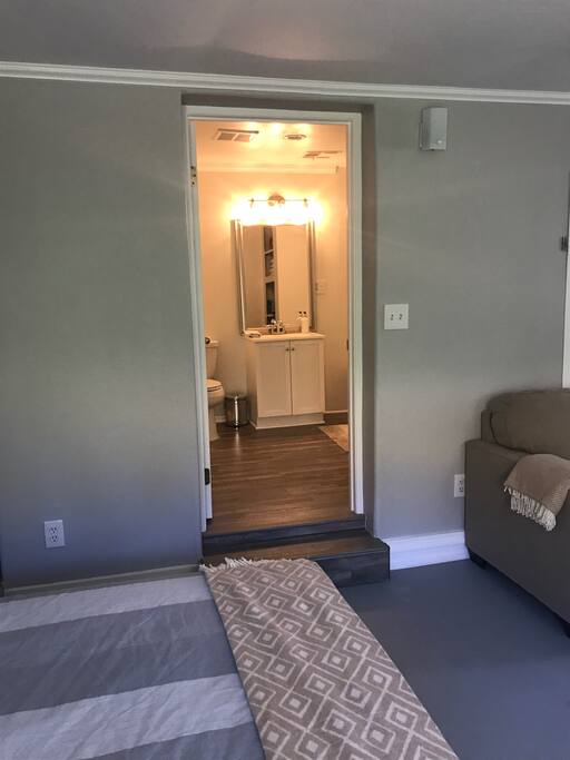 View of bathroom from bed