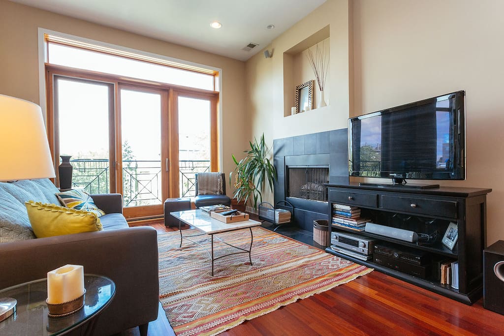 Full entertainment center with surround sound speakers