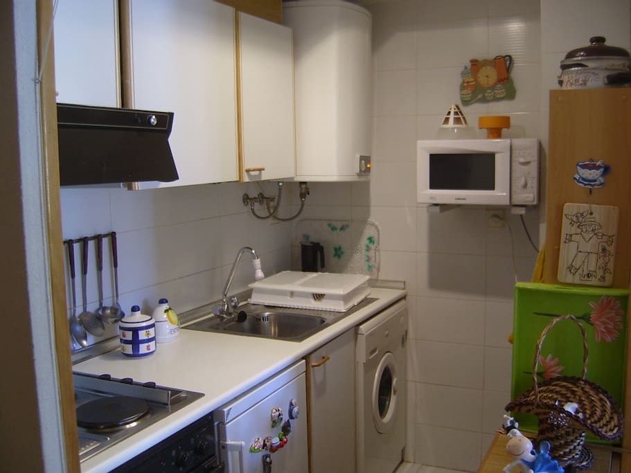 COCINA, HORNO, CAMPANA, LAVADORA, CALENTADOR ELÉCTRICO Y MICROONDAS